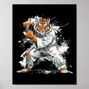Póster Tigre de Kickboxing Acuarela Artes Marciales Karat