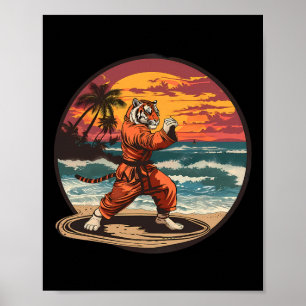 Póster Tigre de Kickboxing Playa Atardecer Karate Taekwon