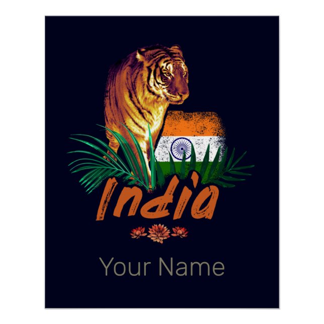 Póster Tigre de la India con bandera retro Lotus souvenir (Anverso)