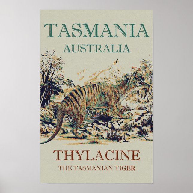 Póster Tigre de Tasmania, tilacino, Tasmania Australia (Frente)
