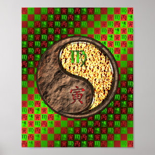 Póster Tigre de virus y fuego