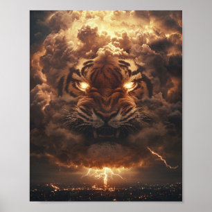 Póster Tigre del trueno que surge de la tormenta