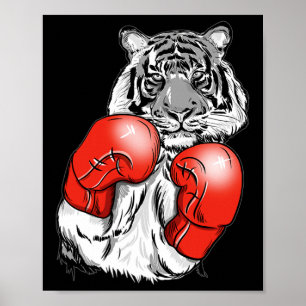 Póster Tigre Divertido de Boxeo con Guantes Rojos Niños A