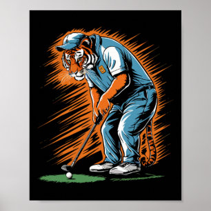 Póster Tigre Divertido Jugando Golf Tigre Golfista Animal