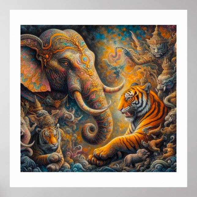Póster tigre elefante espiritual (Frente)