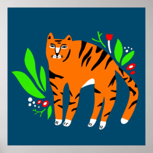 Póster Tigre en flores