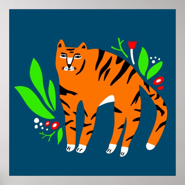 Póster Tigre en flores (Frente)