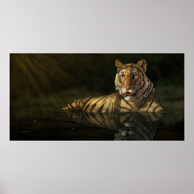 Póster Tigre en la pintura digital del agua (Frente)