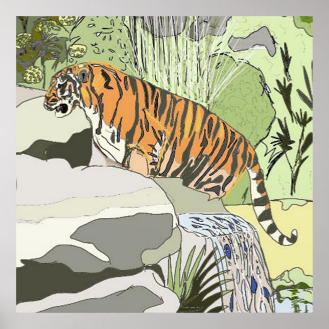 Póster Tigre en una Cascada (Frente)