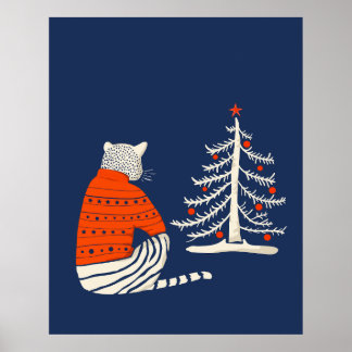 Póster Tigre esperando a los Navidades