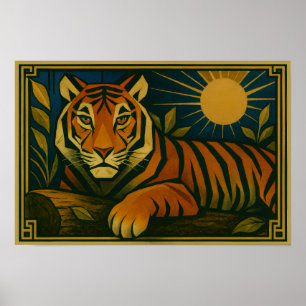 Póster Tigre estilizado en el marco ornamental del arreba