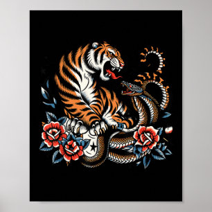 Póster Tigre Feroz Y Lucha Contra Las Serpientes Diseño C
