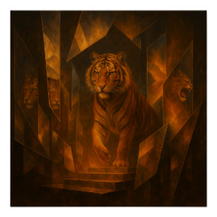 Póster Tigre Fiero en un Laberinto de Espejos Rotos – Geo