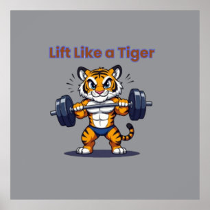 Póster **Tigre Fuerte – Lindo Tigre Levantando Pesas Ilus