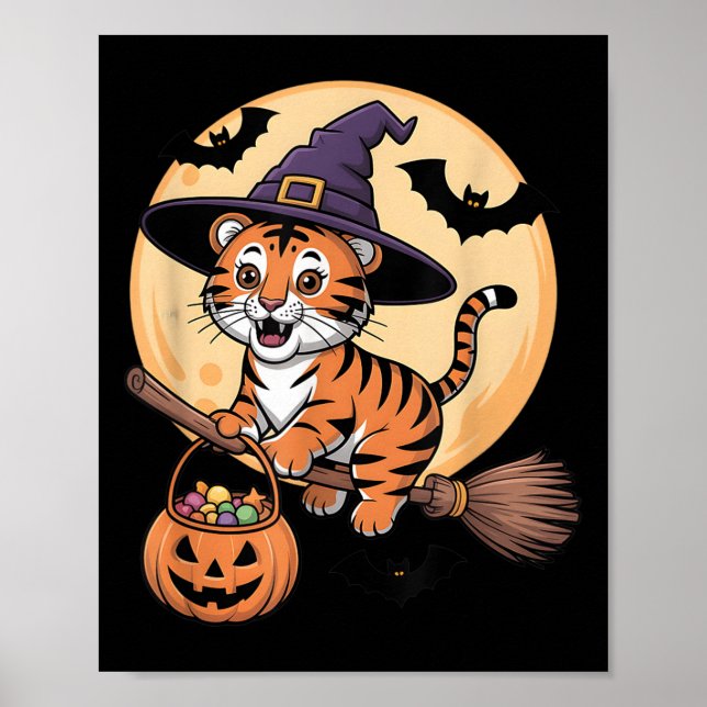 Póster Tigre Gorra Calabaza Halloween Vestidos Hombres Mu (Frente)
