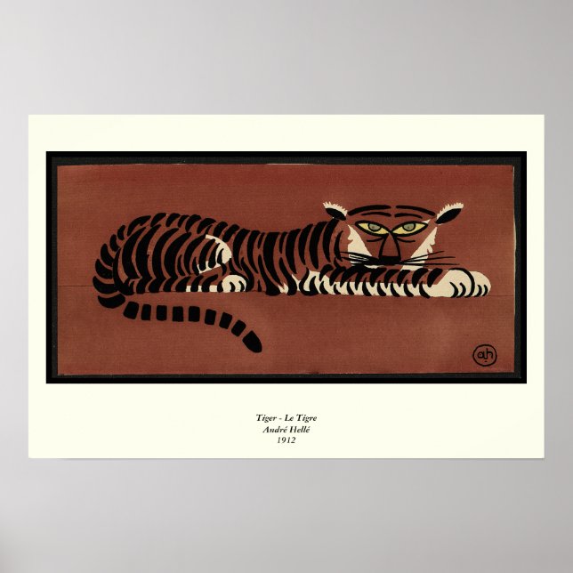 Póster Tigre - Ilustracion de libros anticuario y colorid (Frente)