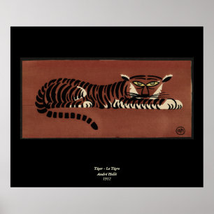 Póster Tigre - Ilustracion de libros anticuario y colorid