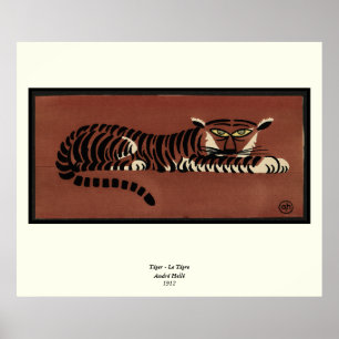 Póster Tigre - Ilustracion de libros anticuario y colorid