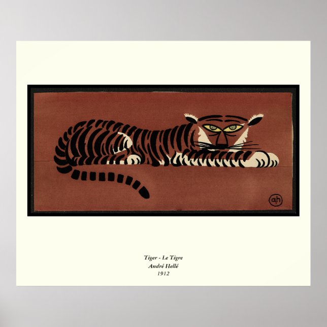 Póster Tigre - Ilustracion de libros anticuario y colorid (Frente)