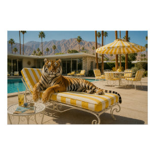Póster Tigre junto a la piscina de Palm Springs