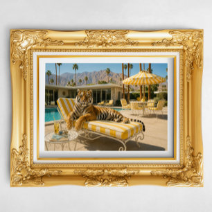 Póster Tigre junto a la piscina de Palm Springs