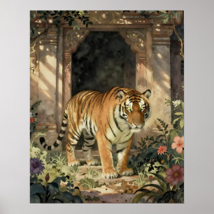 Póster Tigre Majestuoso Caminando a través de Dunas Antig