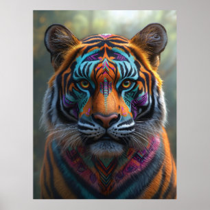 Póster Tigre majestuoso con pinta de rostro tribal vibran