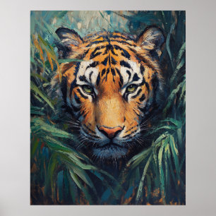 Póster Tigre majestuoso en el follaje de la selva