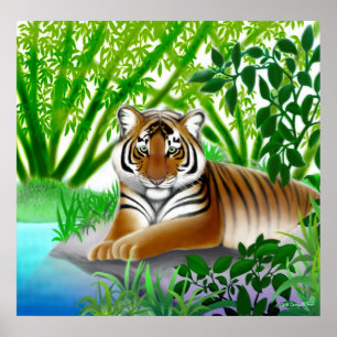 Póster Tigre pacífico en el bosque de Bambú