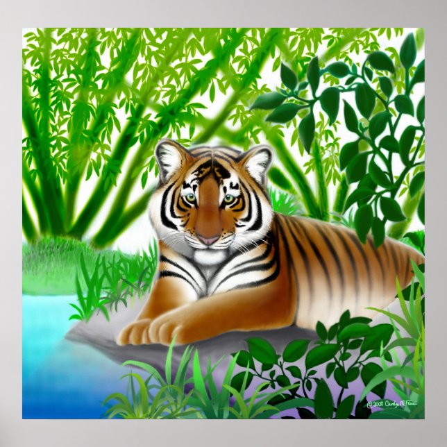 Póster Tigre pacífico en el bosque de Bambú (Frente)
