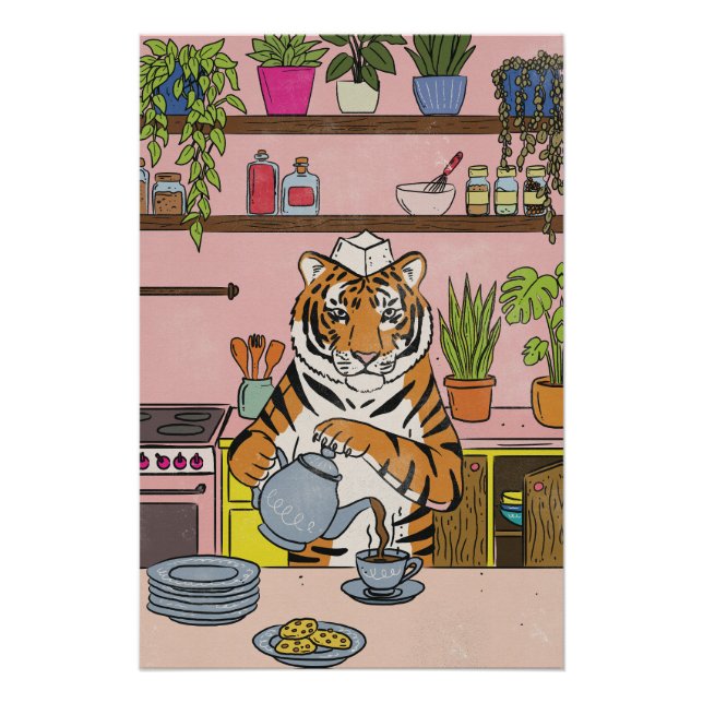 Póster Tigre preparando té (Anverso)