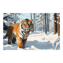 Tigre sberiano en bosques cubiertos de nieve