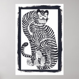 Póster Tigre talismán vintage en marco negro