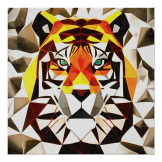 Póster Tigre temeroso simetría arte geométrico