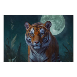 Póster Tigre y luna llena