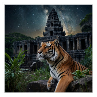 Póster Tigre y templo