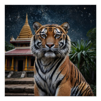Póster Tigre y templo