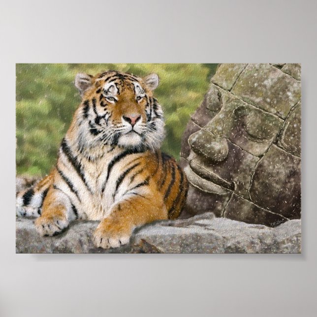 Póster Tigre y templo budista (Frente)