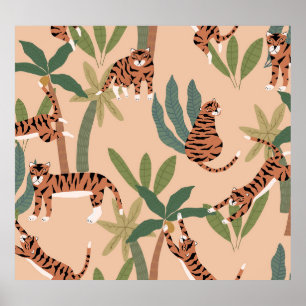 Póster Tigres de verano palmeras exóticas