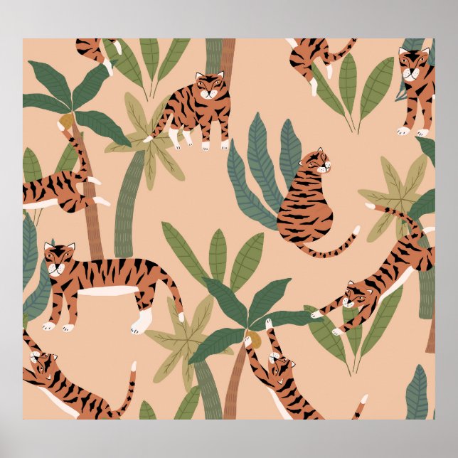 Póster Tigres de verano palmeras exóticas (Frente)