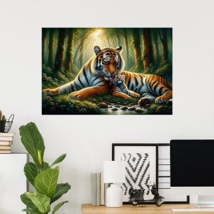 Póster Tigres licitantes en pintura natural