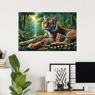 Póster Tigres licitantes en pintura natural