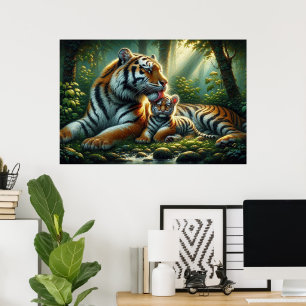 Póster Tigres licitantes en pintura natural