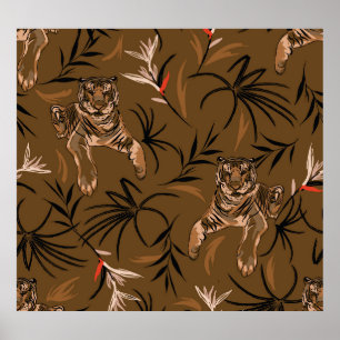 Póster Tigres Tropicales Paraíso Flor Patrón