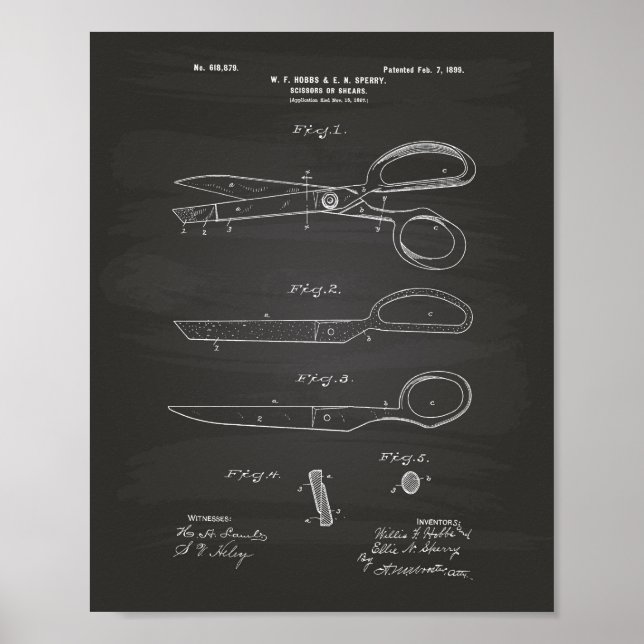 Póster Tijeras 1899 Patent Art Chalkboard (Frente)