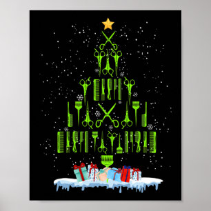 Póster Tijeras Pelo Árbol de Navidad Divertido Peluquero