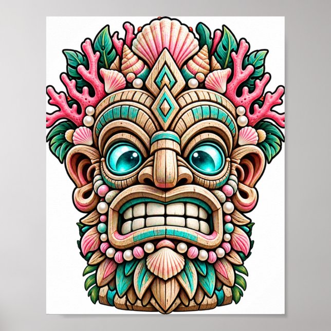 Póster Tiki de Coral Rosa (Frente)