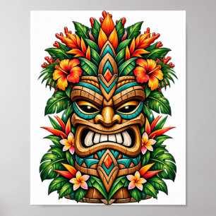 Póster Tiki de Hibisco Dorado