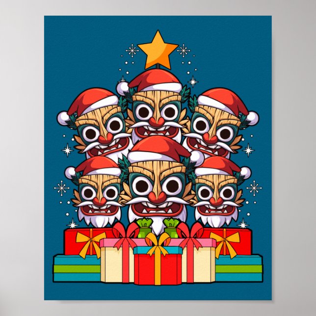 Póster Tiki Le Luau Hawaiian Tiki Mask Christmas Tree Xma (Frente)