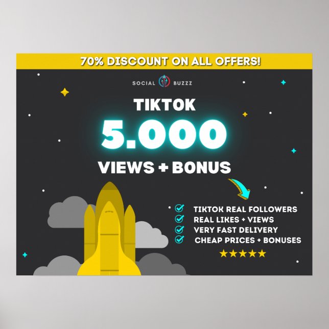 Póster Tiktok 5K Views + 500 Me Gusta (Frente)